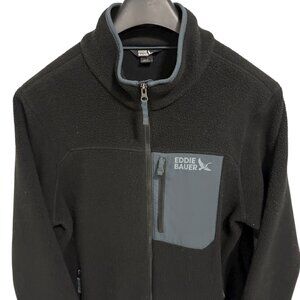 Eddie Bauer Mens Fleece Full Zip Mock Neck Jacket Size Large Black